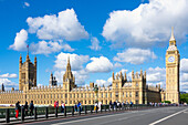 View towards Big Ben (The Elizabeth Tower) and the Palace of Westminster, as seen from Westminster Bridge, London, England, United Kingdom, Europe