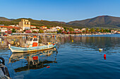 View of boats in the harbour at Skala Kallirachis, Skala Kallirachis, Thassos, Aegean Sea, Greek Islands, Greece, Europe