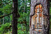 A view of Tlingit eagle carving at Bartlett Cove in Glacier Bay National Park and Preserve, UNESCO World Heritage Site, Southeast Alaska, United States of America, North America