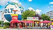 Tethered balloon for pleasure flights in Zimmerstrasse, Central Berlin, Germany, Europe