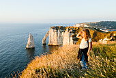 Little girl on the top of cliff, Etretat, Cote d'Albatre, Pays de Caux, Seine-Maritime department, Upper Normandy region, France, Europe