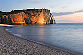 Floodlit cliff, Etretat, Seine-Maritime department, Normandy region, France, Europe