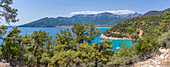 Blick auf die Küste und das Meer bei Chrysi Ammoudia, Thassos, Ägäisches Meer, Griechische Inseln, Griechenland, Europa