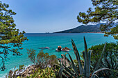 View of turquoise sea at Chrysi Ammoudia, Thassos, Aegean Sea, Greek Islands, Greece, Europe