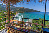 View of sea and beach at Koinyra, Thassos, Aegean Sea, Greek Islands, Greece, Europe