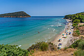 Blick auf das Meer und den Strand von Koinyra, Thassos, Ägäisches Meer, Griechische Inseln, Griechenland, Europa