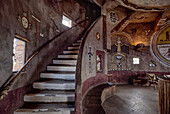 Stairs up to the seconnd floor in the historic Desert View Watchtower at Grand Canyon South Rim, artwork created by Fred Kobotie in 1933, now owned by the National Park Service, UNESCO World Heritage Site, Arizona, United States of America, North America