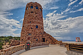 Die obere Hälfte des Desert View Watchtower von der Aussichtsplattform aus gesehen am Grand Canyon South Rim, UNESCO-Weltnaturerbe, Arizona, Vereinigte Staaten von Amerika, Nordamerika