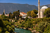 Buildings along the Neretva River, Mostar, Bosnia and Herzegovina, Europe