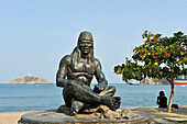 Monument depicting indigenous Tairona people on the seaside promenade of Santa Marta, department of Magdalena, Caribbean Region, Colombia, South America