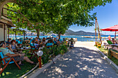 View of restaurant and harbour in Thassos Town, Thassos, Aegean Sea, Greek Islands, Greece, Europe