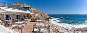 View of beach bar and sea in Thassos Town, Thassos, Aegean Sea, Greek Islands, Greece, Europe