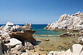 Huge granite rocks forming shoreline of the Strait of Bonifacio, Capo Testa, Santa Teresa di Gallura, Sassari, Sardinia, Italy, Mediterranean, Europe