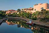 View across the still waters of the harbour, early morning, Porto Cervo, Costa Smeralda, Arzachena, Sassari, Sardinia, Italy, Mediterranean, Europe