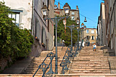 Steile Treppe des Cret du Roc, Saint-Etienne, Departement Loire, Region Auvergne-Rhone-Alpes, Frankreich, Europa