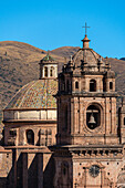 Detail des Glockenturms der Kirche der Gesellschaft Jesu am Plaza de Armas, UNESCO-Weltkulturerbe, Cusco (Cuzco), Provinz Cusco, Region Cusco, Peru, Südamerika