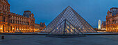 Pyramide at Louvre Museum at dusk, Paris, Ile de France, France, Europe