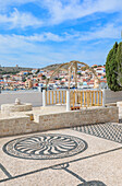 Pavement mosaics outside Saint Nicholas church, Halki Island, Dodecanese Islands, Greek Islands, Greece, Europe