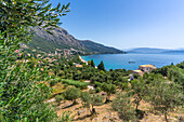 Blick auf das Ionische Meer und Paralia Mparmpati, Barbati, Korfu, Ionisches Meer, Griechische Inseln, Griechenland, Europa