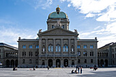 View of the central building of the Federal Palace of Switzerland, the seat of the Swiss government, located in Bern, Switzerland, Europe