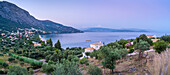 View of Ionian Sea and Paralia Mparmpati at dusk, Barbati, Corfu, Ionian Sea, Greek Islands, Greece, Europe