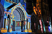 Illumination of the north transept portal of the Cathedrale de Chartres, UNESCO World Heritage Site, Chartres, Eure-et-Loir department, Centre region, France, Europe