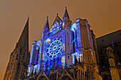 Illumination on the south facade of the Cathedral of Chartres, UNESCO World Heritage Site, Chartres, Eure-et-Loir department, Centre region, France, Europe