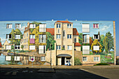 Fresques de Bel-Air (Murals), 4000 square metres of council housing buildings painted in trompe-l'oeil style, designed by CiteCreation, Chartres, Eure-et-Loir department, Centre-Val de Loire region, France, Europe