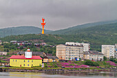 A view of the industrial and militarized Russian seaport city of Murmansk on the northern shore of the Kola Peninsula, Murmansk Oblast, Russia, Arctic, Europe