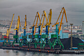 A view of the industrial and militarized Russian seaport city of Murmansk on the northern shore of the Kola Peninsula, Murmansk Oblast, Russia, Arctic, Europe