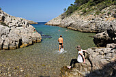 Swimming at Cala (creek) Pedrosa, Montgri massif, Costa Brava, Catalonia, Spain, Europe