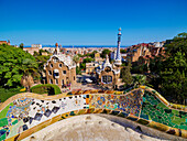 Mosaic Serpentine Bench at the Main Terrace, Park Guell, UNESCO World Heritage Site, Barcelona, Catalonia, Spain, Europe