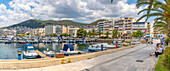 View of boats in Kavala Dock, Kavala, Dimos Kavalas, Eastern Macedonia and Thrace, Gulf of Thasos, Gulf of Kavala, Thracian Sea, Greece, Europe