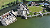 Aerial view of Leeds Castle and moat, southeast of Maidstone, Kent, England, United Kingdom, Europe