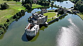 Aerial view of Leeds Castle and moat, southeast of Maidstone, Kent, England, United Kingdom, Europe