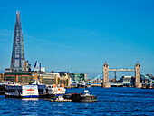 Blick über die Themse in Richtung Tower Bridge und The Shard, London, England, Vereinigtes Königreich, Europa