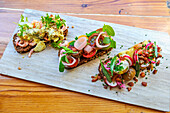 Open sandwiches served at restaurant Langhoff and Juul, Guldsmedgade 30, Latin Quarter, Aarhus, Jutland Peninsula, Denmark, Europe