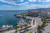 Blick auf den Hafen von Kavala von erhöhter Position, Dimos Kavalas, Ostmakedonien und Thrakien, Golf von Thasos, Golf von Kavala, Thrakisches Meer, Griechenland, Europa