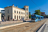 View of city tram and Nobel Peace Center, Oslo, Norway, Scandinavia, Europe