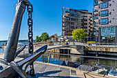 View of Anchor Cruiser Blucher and Astrup Fearnley Museum of Modern Art, Aker Brygge, Oslo, Norway, Scandinavia, Europe