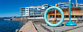 View of sculptures at Tjuvholmen bystrand beach, Aker Brygge, Oslo, Norway, Scandinavia, Europe