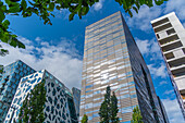 View of contemporary architecture in the Barcode area on a sunny day, Oslo, Norway, Scandinavia, Europe