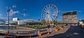 View of Opera Beach, ferris wheel and Munch Museum on a sunny day, Oslo, Norway, Scandinavia, Europe