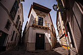 Typical Andalusian facades of residential houses in the streets in the center, Seville, Andalusia, Spain, Europe