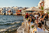 Klein-Venedig bei Sonnenuntergang, Chora (Mykonos-Stadt), Insel Mykonos, Kykladen, Griechische Inseln, Griechenland, Europa