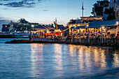 Little Venice at twilight, Chora (Mykonos Town), Mykonos Island, Cyclades, Greek Islands, Greece, Europe