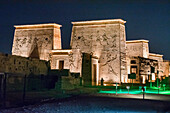 Ton- und Lichtshow im Philae-Tempel, Isis-Tempel, UNESCO-Welterbe, Insel Agilkia, Assuan, Ägypten, Nordafrika, Afrika