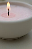 Extreme close up of a burning tea light