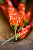 Close up of red dried chili peppers