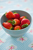 Fresh Strawberries in Blue Bowl